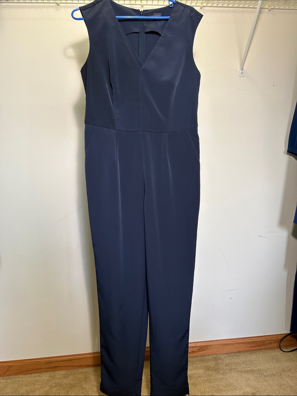 The Limited Navy V-Neck Sleeveless Jumpsuit